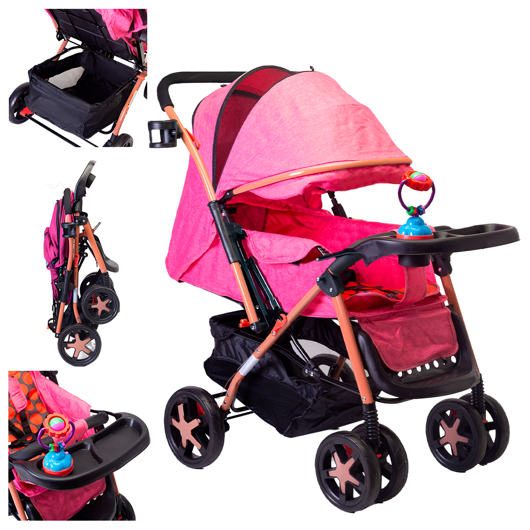 Foto 2 pulgar | Carriola Starkids Linx Rosa Reversible Mosquitero Reclinable