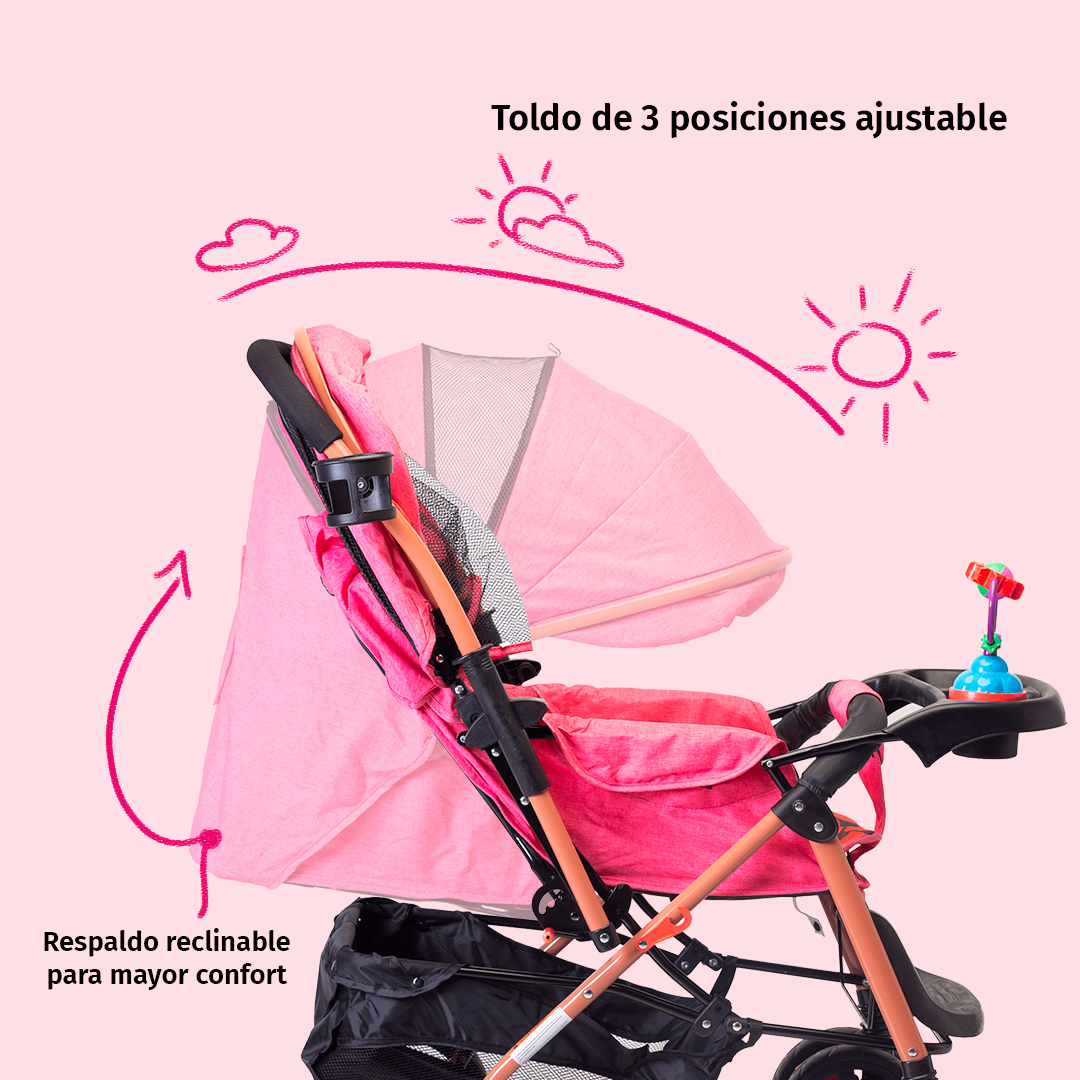 Foto 3 pulgar | Carriola Starkids Linx Rosa Reversible Mosquitero Reclinable