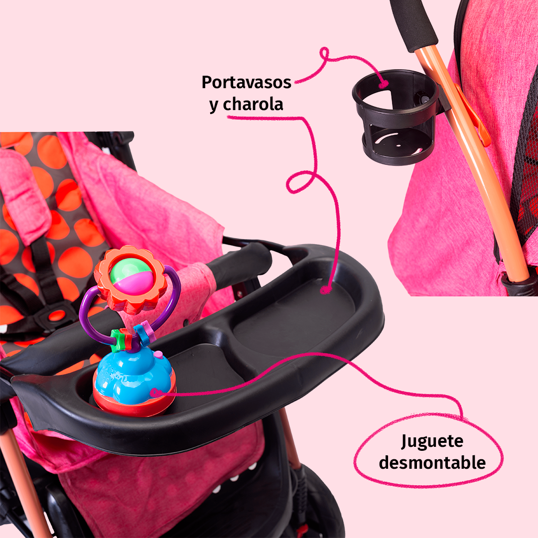 Foto 4 pulgar | Carriola Starkids Linx Rosa Reversible Mosquitero Reclinable