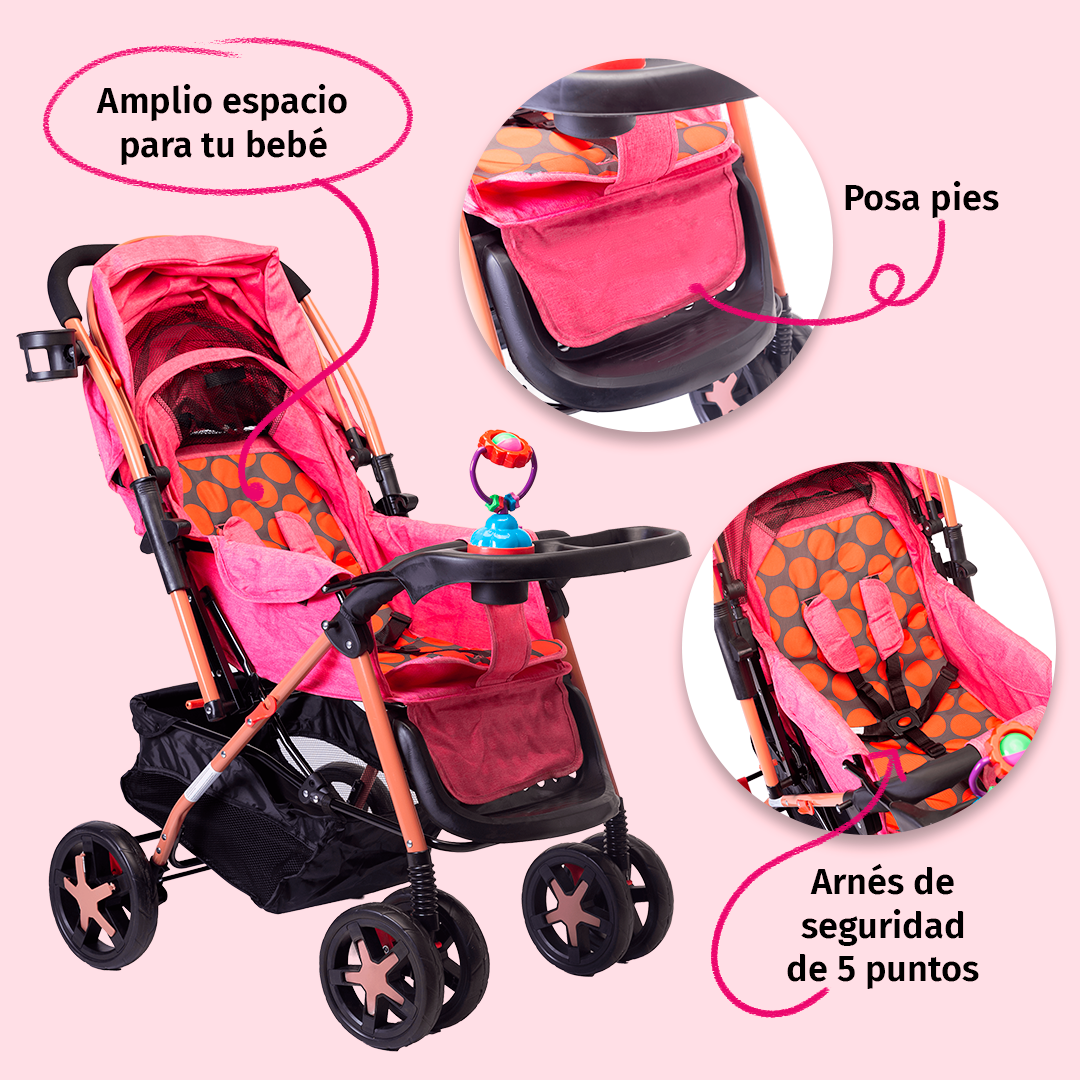 Foto 5 pulgar | Carriola Starkids Linx Rosa Reversible Mosquitero Reclinable