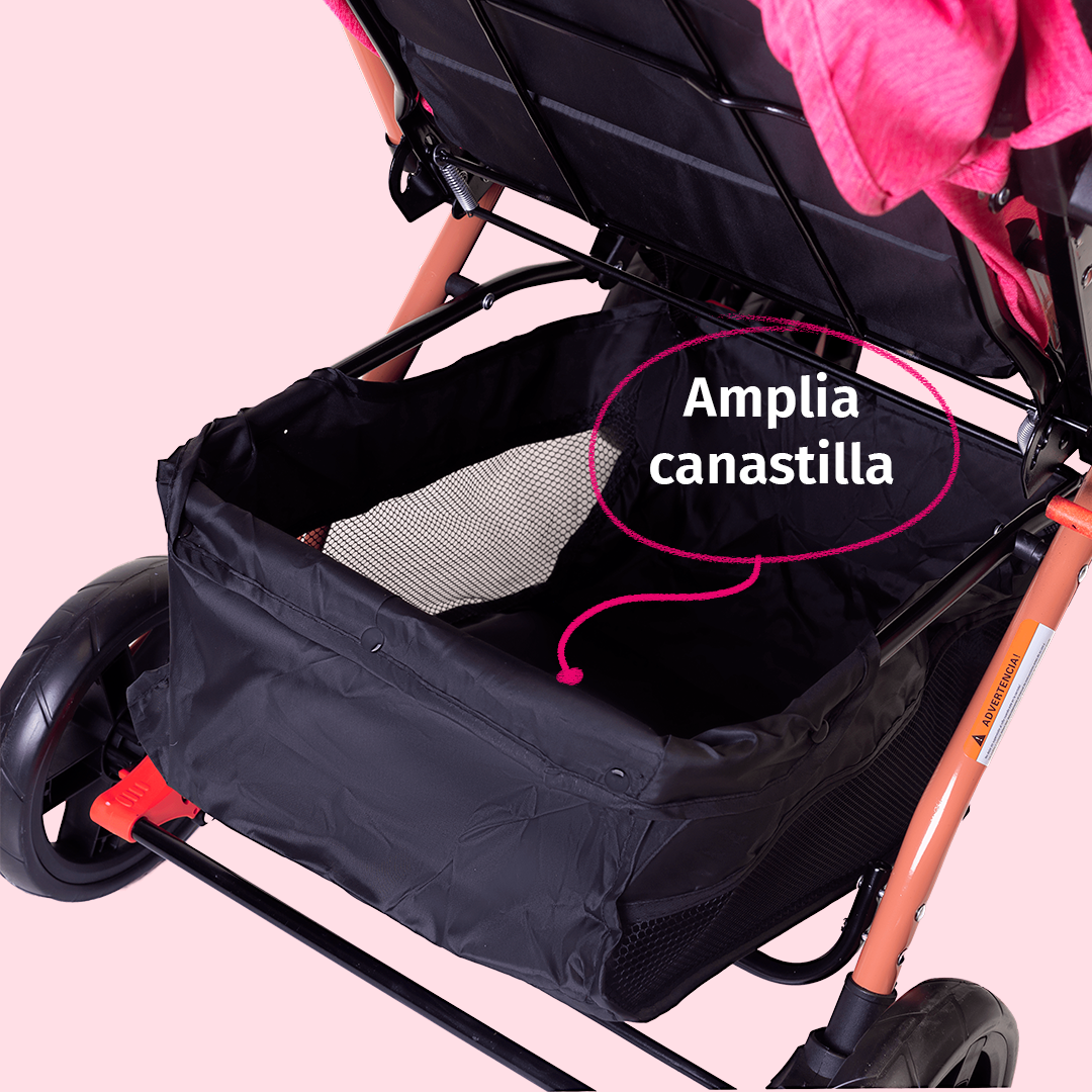 Foto 8 pulgar | Carriola Starkids Linx Rosa Reversible Mosquitero Reclinable