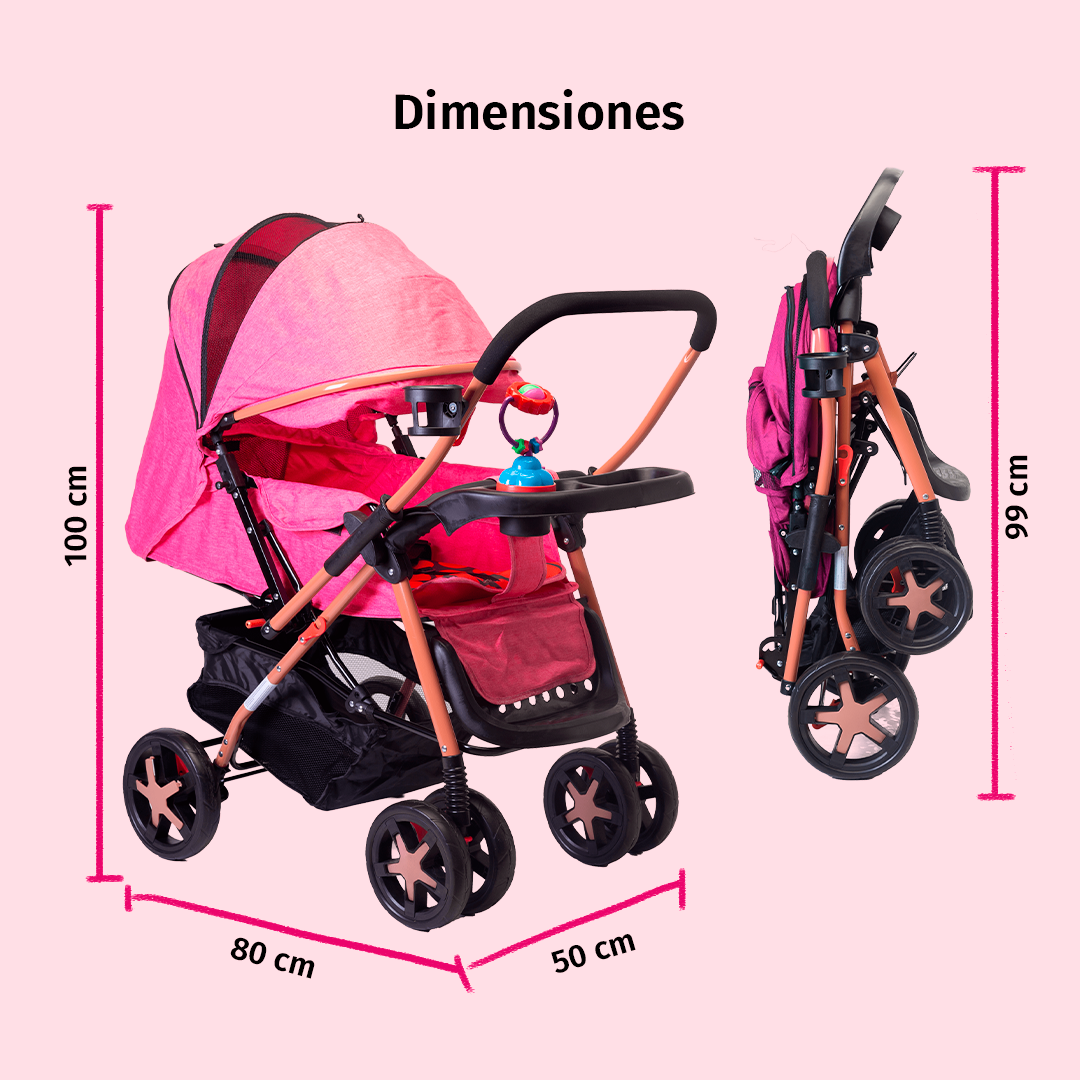 Foto 9 pulgar | Carriola Starkids Linx Rosa Reversible Mosquitero Reclinable