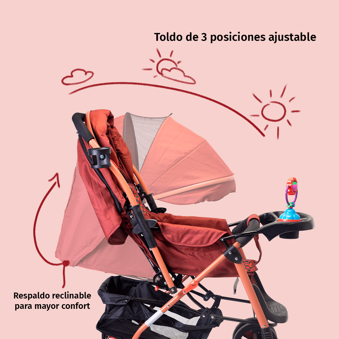 Foto 3 pulgar | Carriola Starkids Linx Rojo Reversible Mosquitero Reclinable