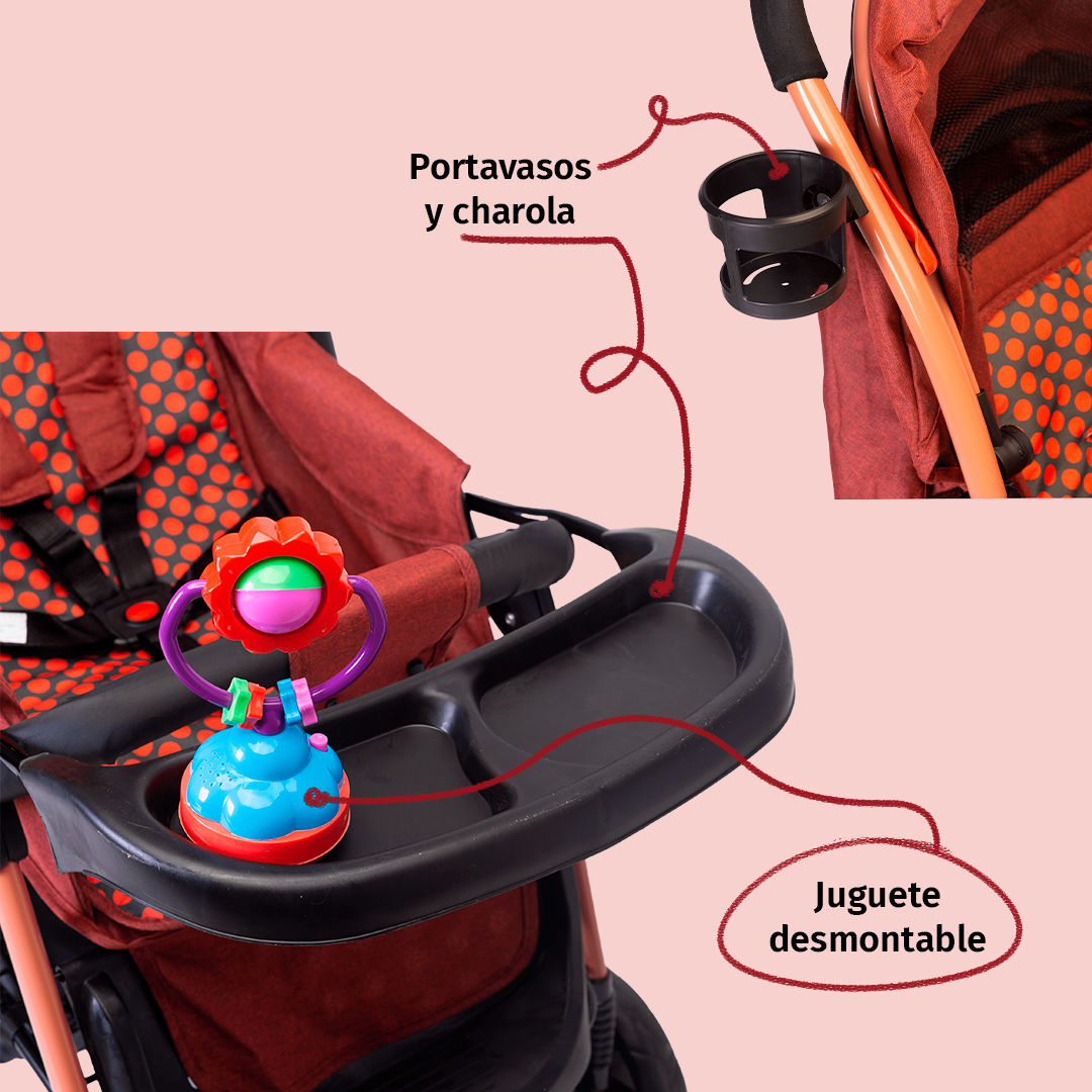 Foto 4 pulgar | Carriola Starkids Linx Rojo Reversible Mosquitero Reclinable