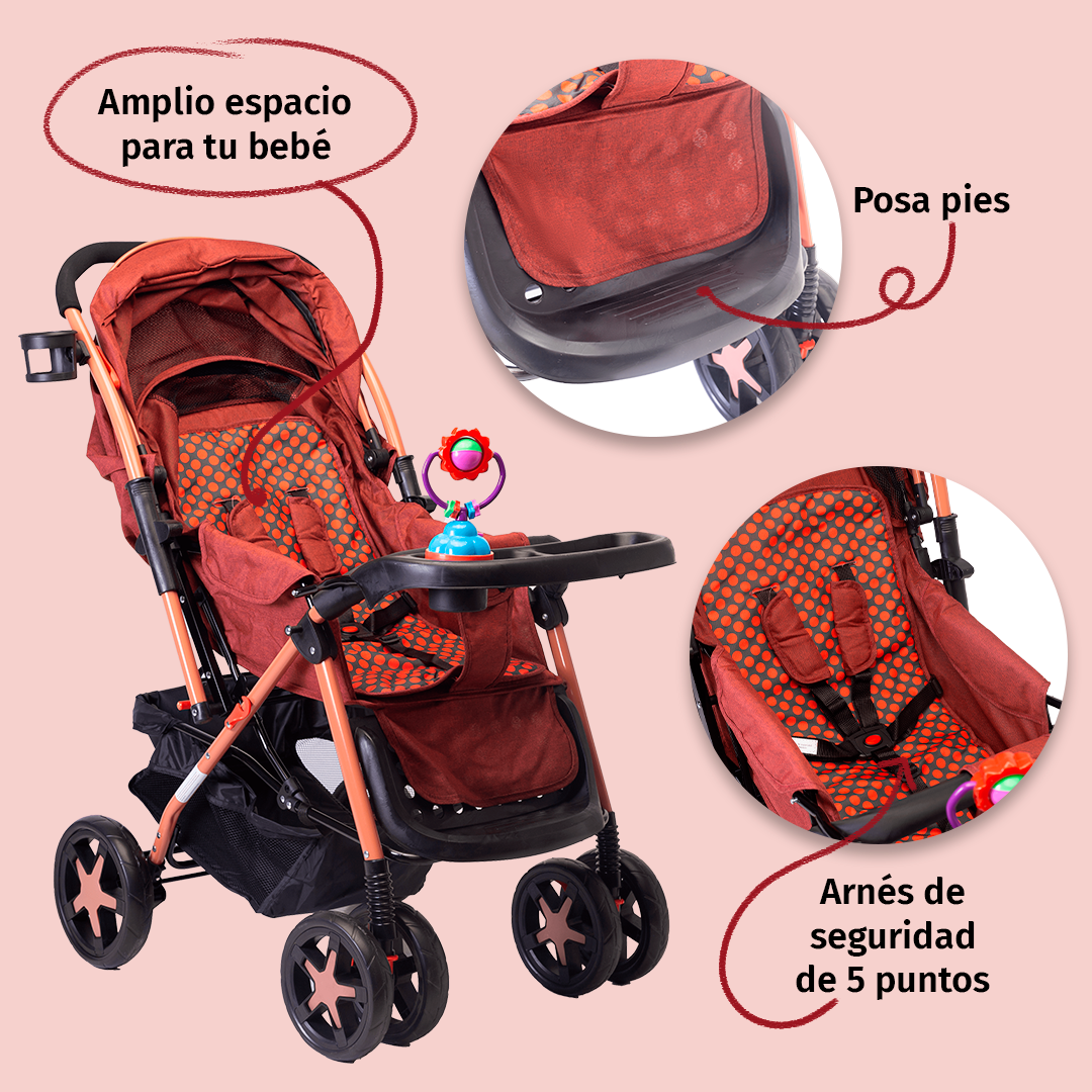 Foto 5 pulgar | Carriola Starkids Linx Rojo Reversible Mosquitero Reclinable