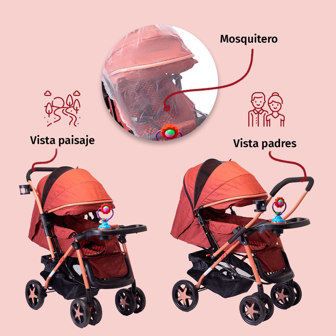 Foto 6 pulgar | Carriola Starkids Linx Rojo Reversible Mosquitero Reclinable