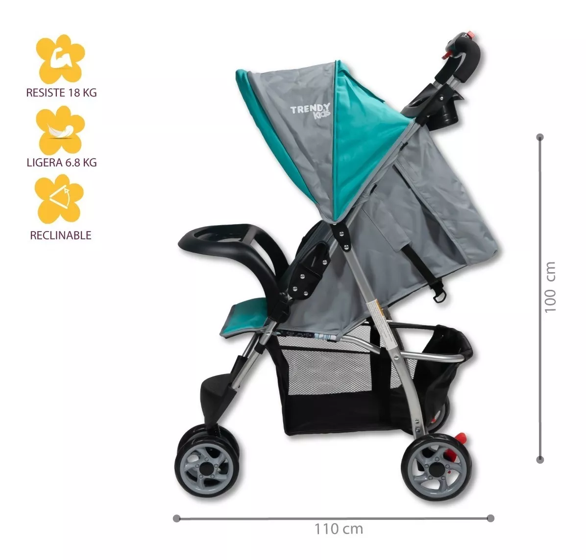 Foto 2 | Carriola Trendy Kids Jet Azul Reclinable con Canastilla