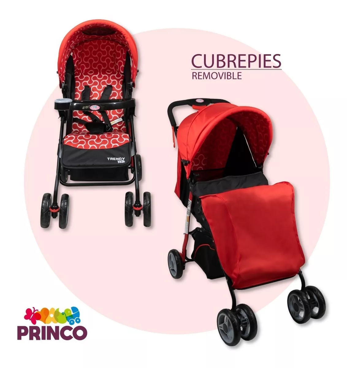 Foto 5 pulgar | Carriola Maxy Reclinable + Portabebés con Cubrepiés Trendy Kids Rojas