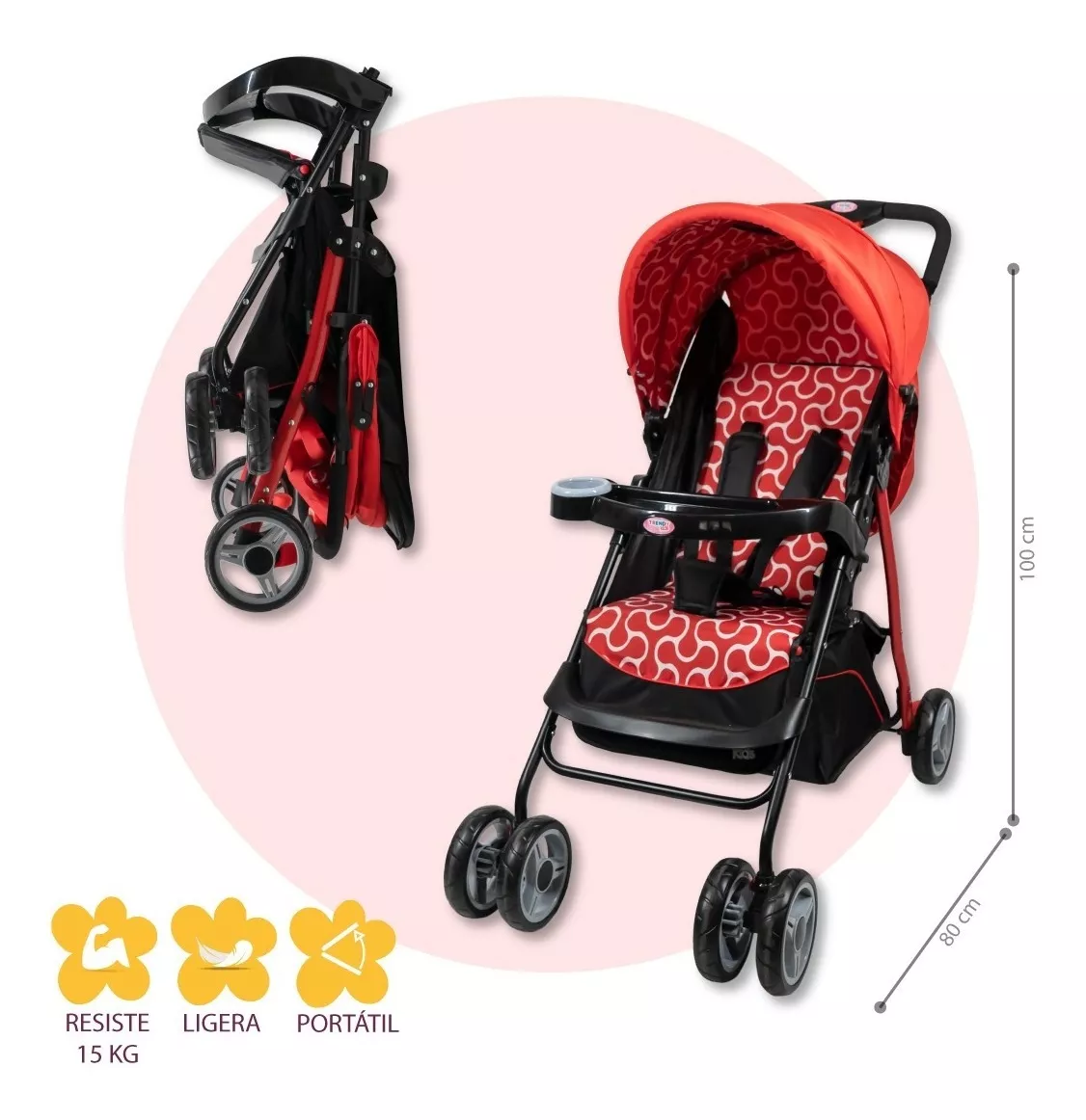 Foto 7 pulgar | Carriola Maxy Reclinable + Portabebés con Cubrepiés Trendy Kids Rojas