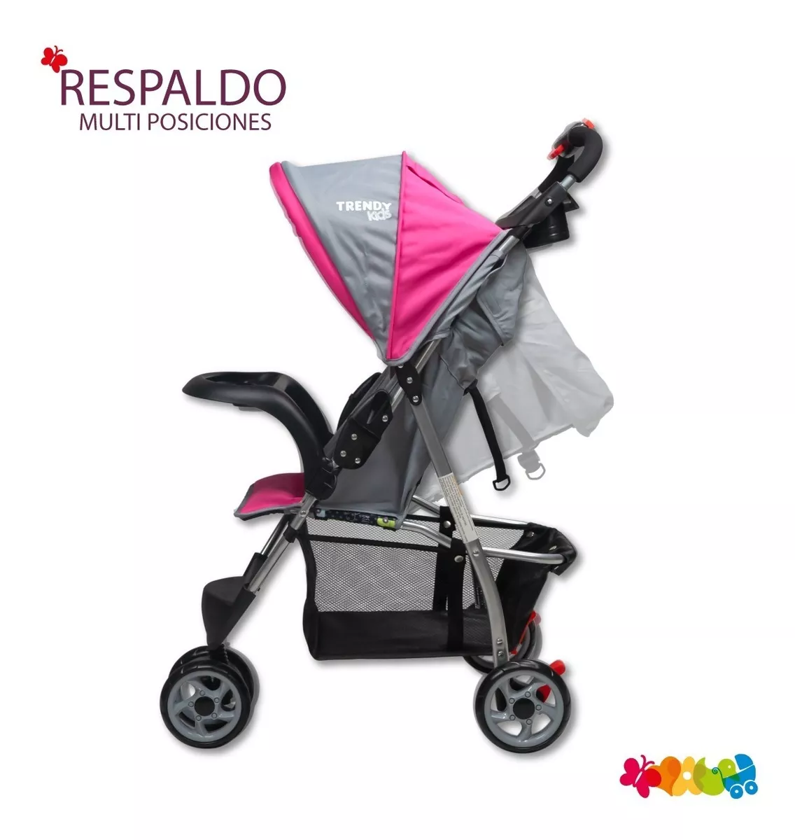 Foto 4 pulgar | Carriola Trendy Kids Jet Rosa Reclinable con Canastilla