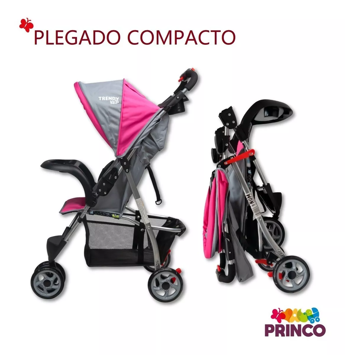 Foto 5 pulgar | Carriola Trendy Kids Jet Rosa Reclinable con Canastilla