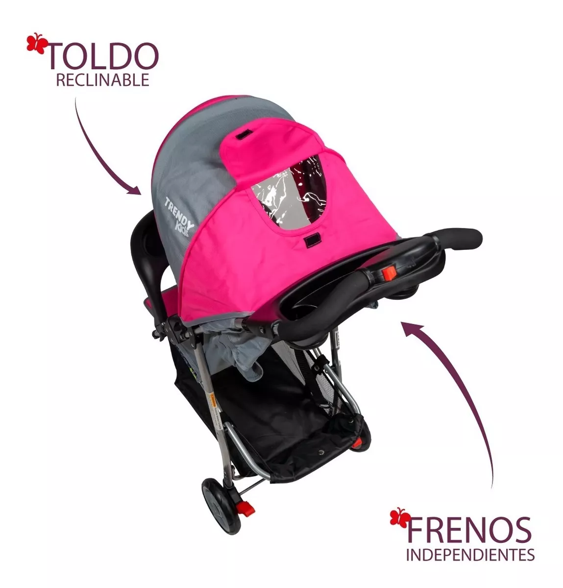 Foto 6 pulgar | Carriola Trendy Kids Jet Rosa Reclinable con Canastilla