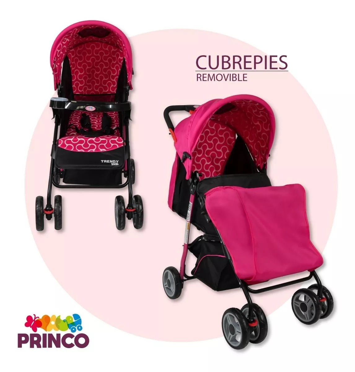 Foto 5 pulgar | Carriola Maxy Reclinable + Portabebés con Cubrepiés Trendy Kids Rosas