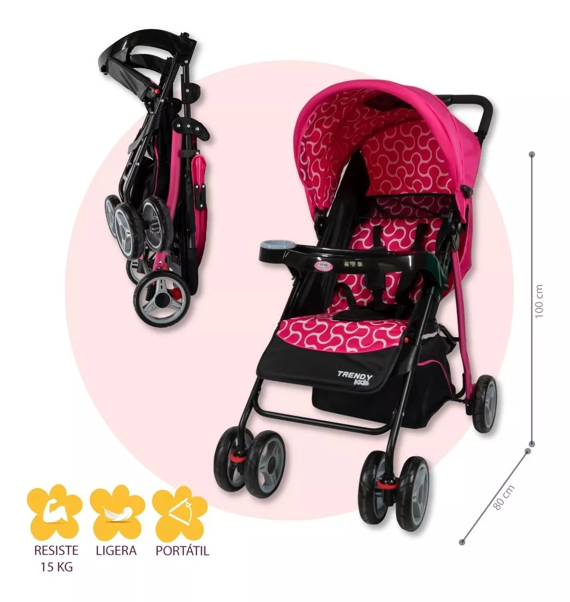 Foto 7 pulgar | Carriola Maxy Reclinable + Portabebés con Cubrepiés Trendy Kids Rosas