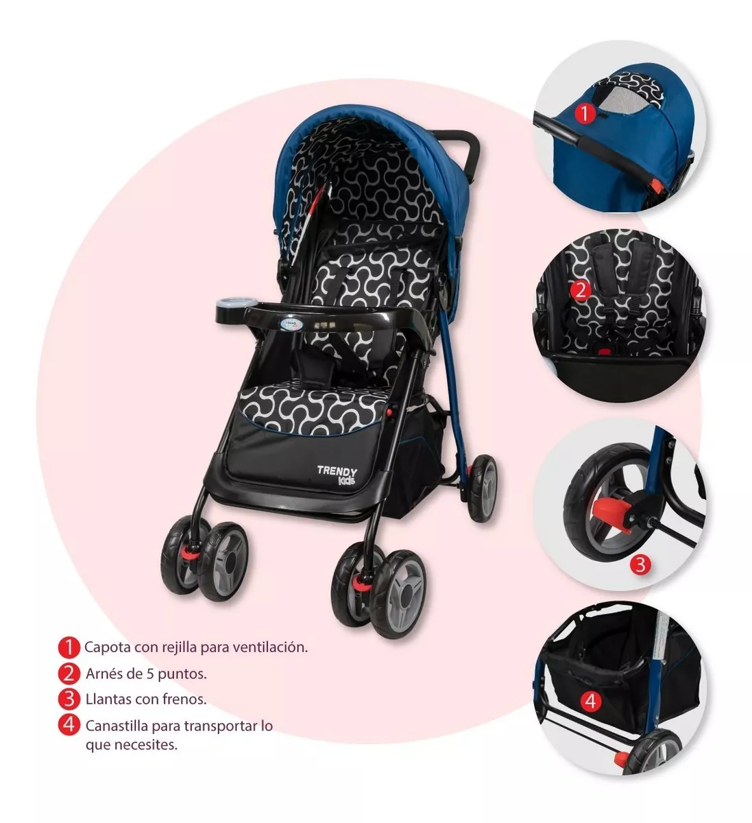 Foto 4 pulgar | Carriola Maxy Reclinable + Portabebés con Cubrepiés Trendy Kids Azul