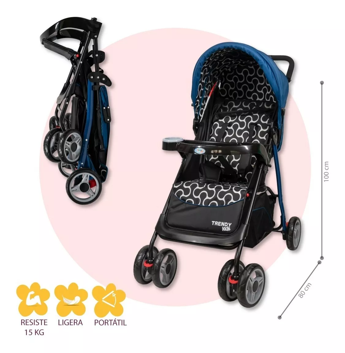 Foto 7 pulgar | Carriola Maxy Reclinable + Portabebés con Cubrepiés Trendy Kids Azul