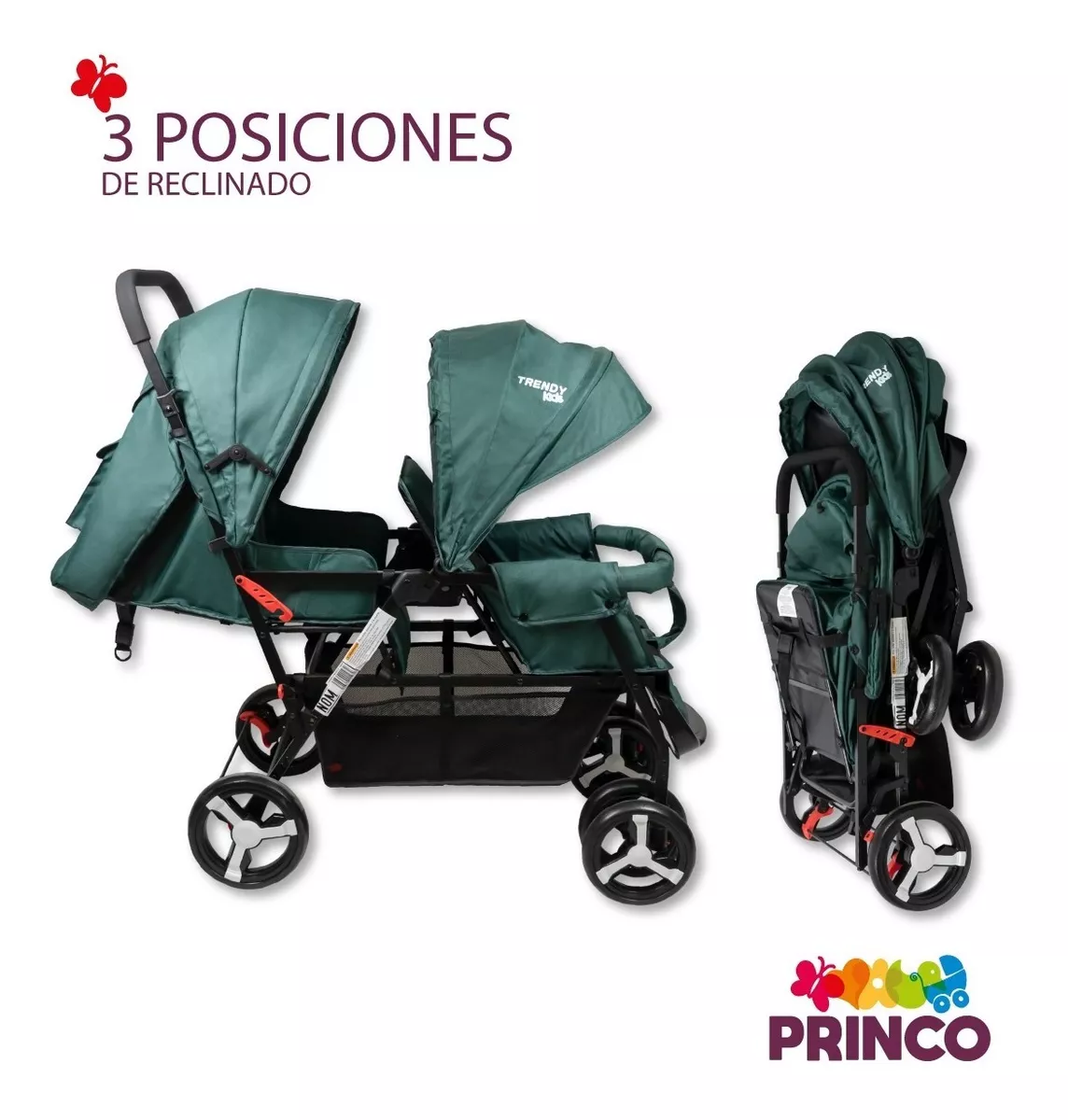 Foto 3 pulgar | Carriola Doble para Bebé Trendy Kids Twiny Reclinable Verde