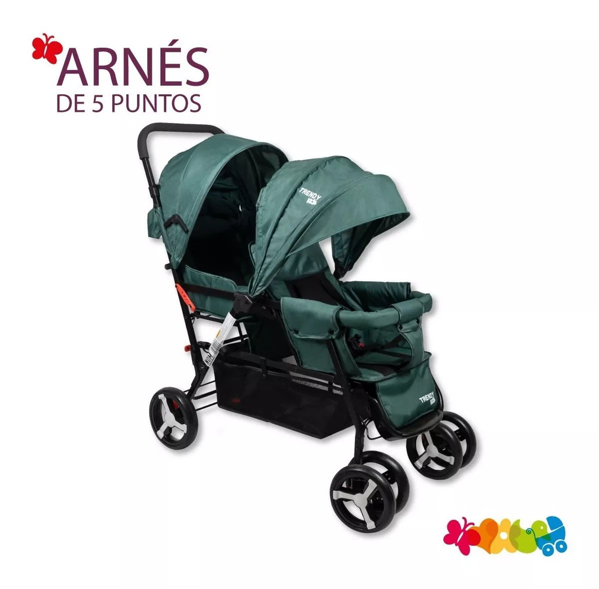 Foto 4 pulgar | Carriola Doble para Bebé Trendy Kids Twiny Reclinable Verde