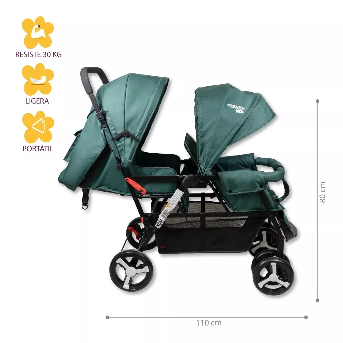 Foto 5 pulgar | Carriola Doble para Bebé Trendy Kids Twiny Reclinable Verde