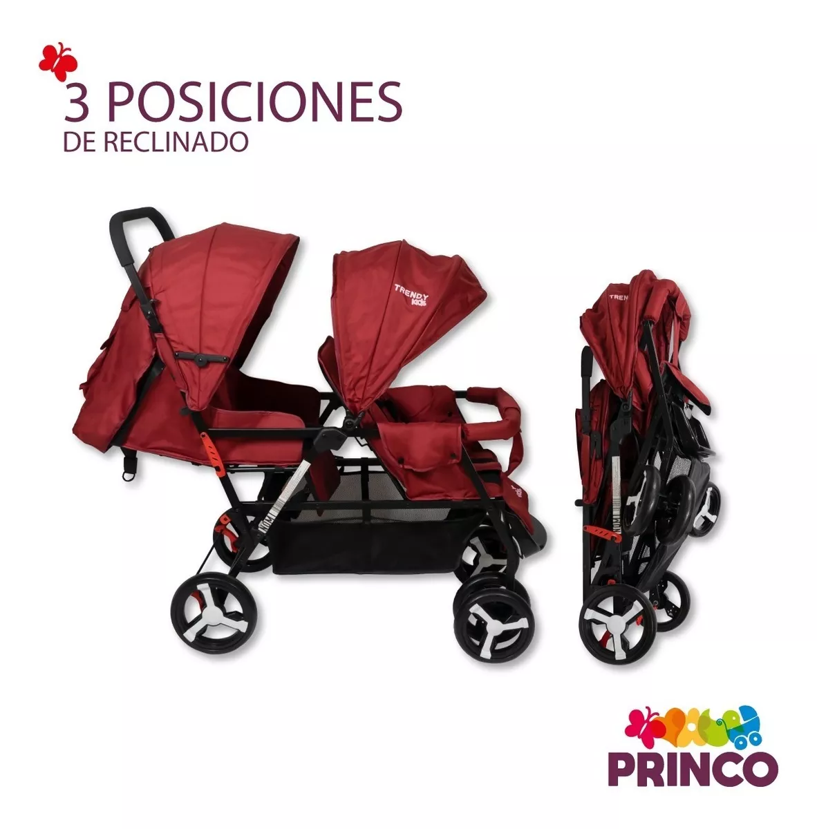 Foto 4 pulgar | Carriola Doble Trendy Kids Roja Reclinable