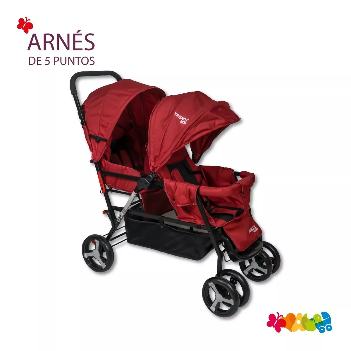 Foto 5 pulgar | Carriola Doble Trendy Kids Roja Reclinable