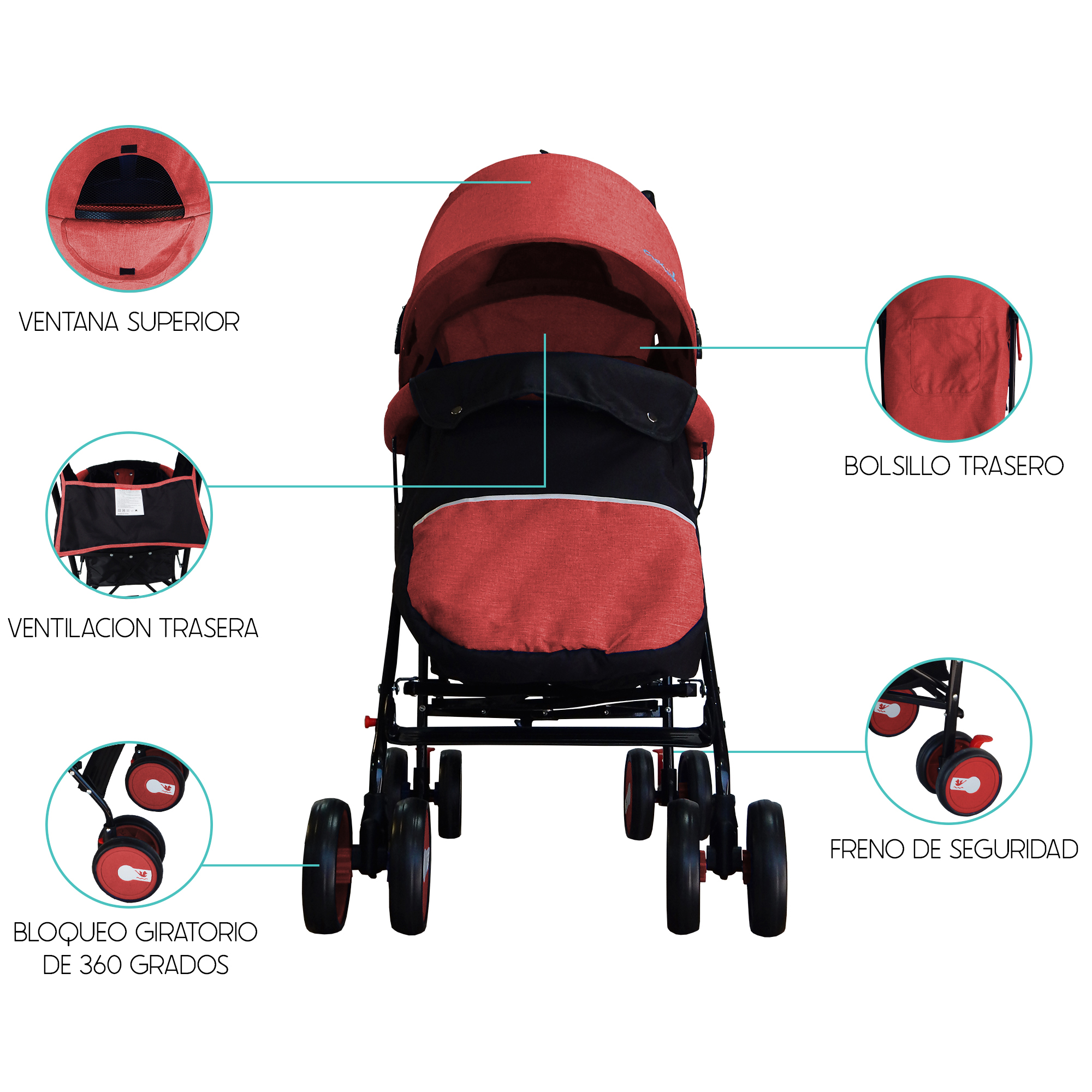 Foto 5 pulgar | Carriola Plegable Aquila Roja con Cubre-pies para Bebés hasta 15 Kg