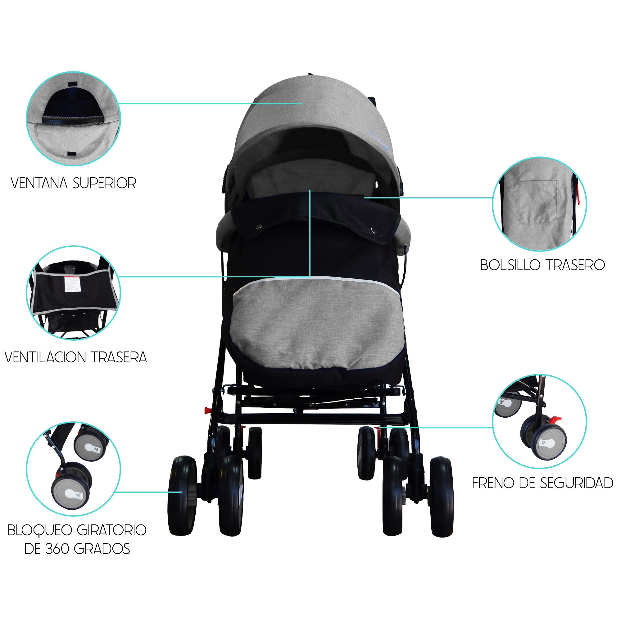 Foto 5 pulgar | Carriola Plegable Aquila Gris con Cubre-pies para Bebés hasta 15 Kg