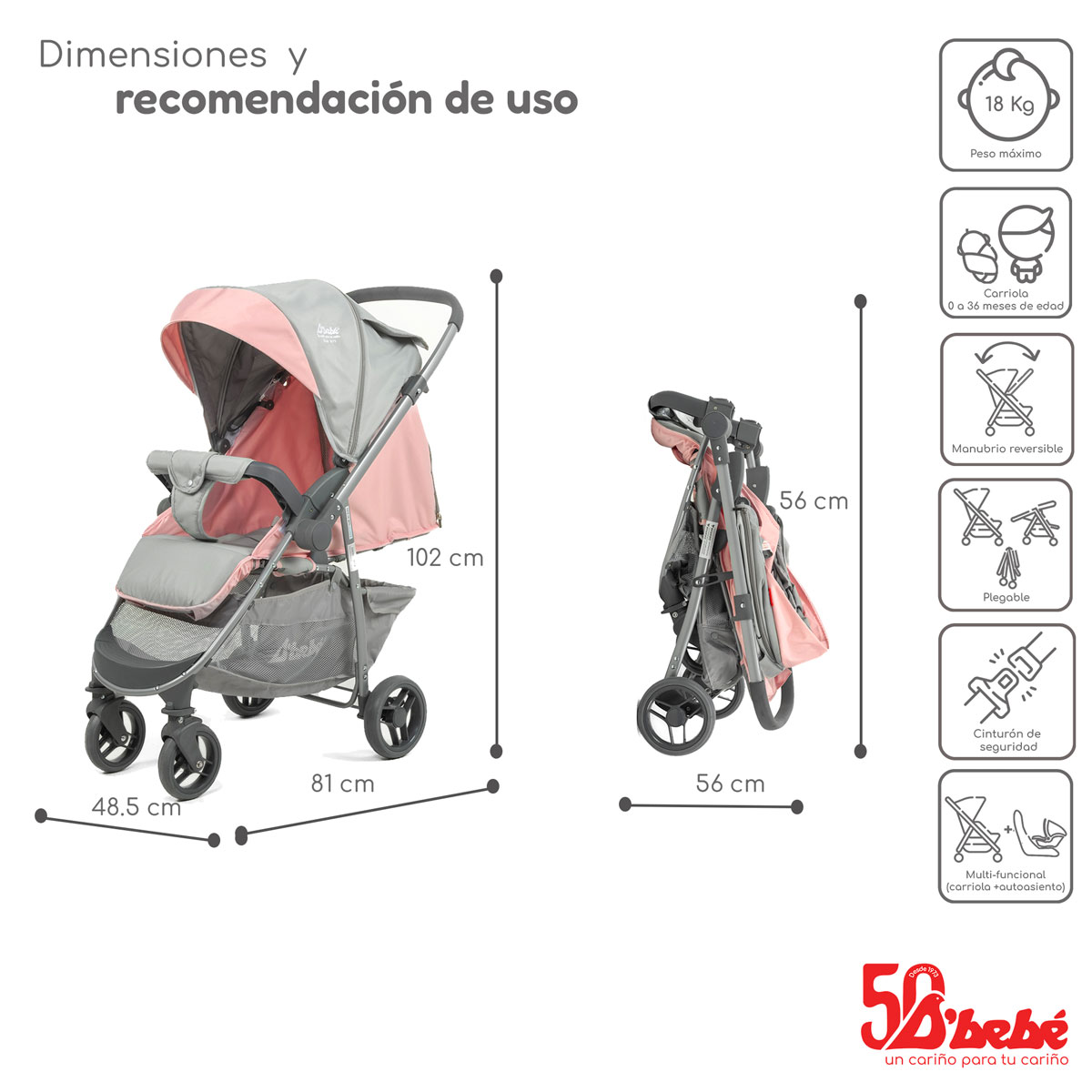 Foto 5 | Carriola Sistema de Viaje D'bebé Max Rosa