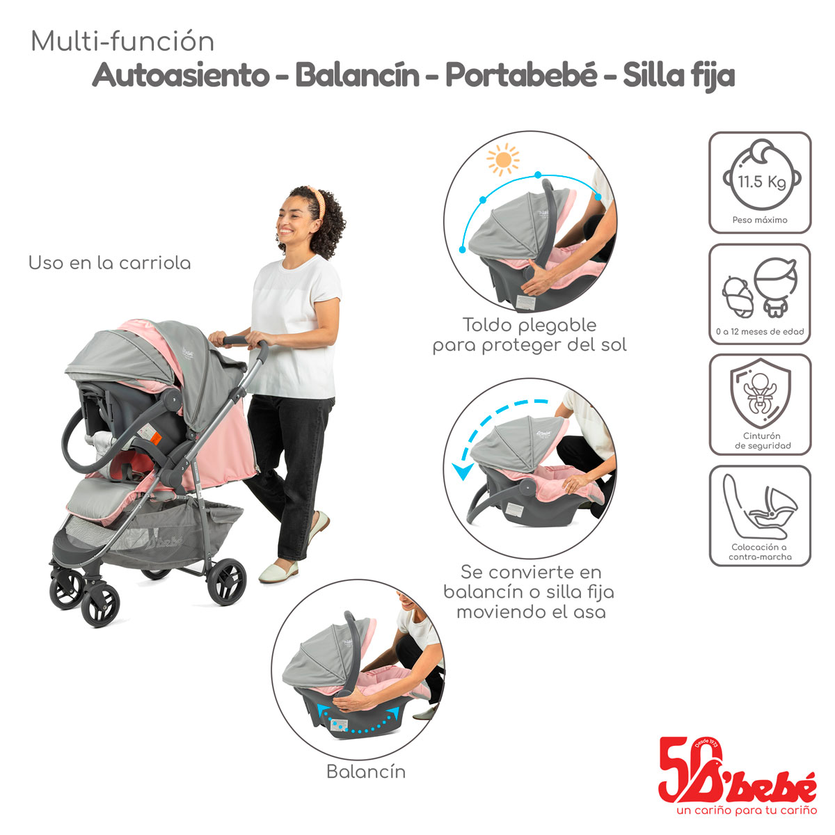 Foto 6 | Carriola Sistema de Viaje D'bebé Max Rosa
