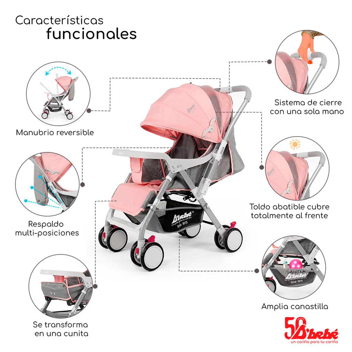 Foto 4 pulgar | Carriola Reversible D'bebé Baby BM Rosa