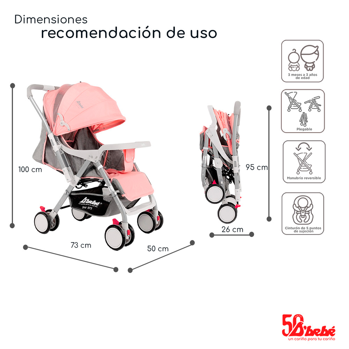 Foto 7 pulgar | Carriola Reversible D'bebé Baby BM Rosa