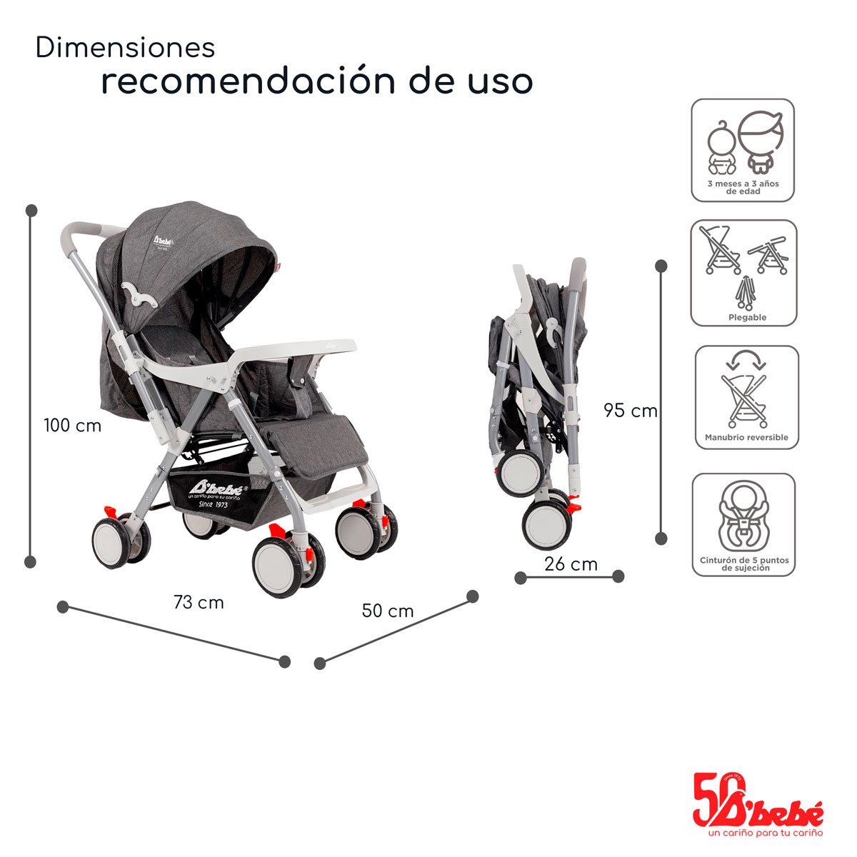 Foto 7 pulgar | Carriola Reversible D'bebé Baby BM Gris