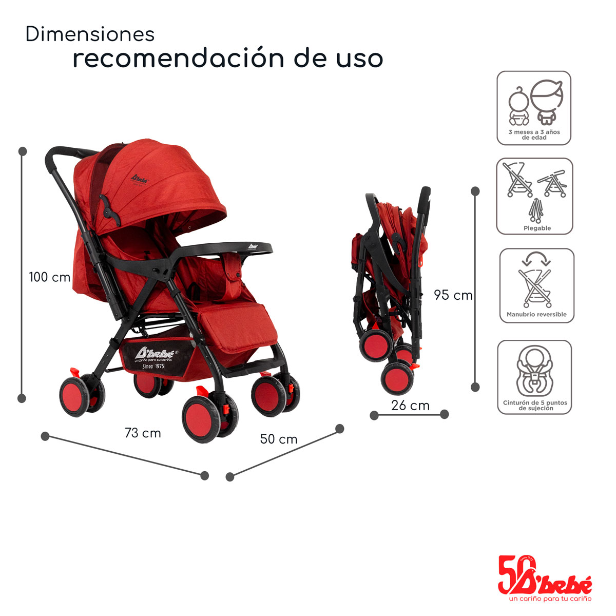 Foto 7 pulgar | Carriola Reversible D'bebé Baby BM Roja