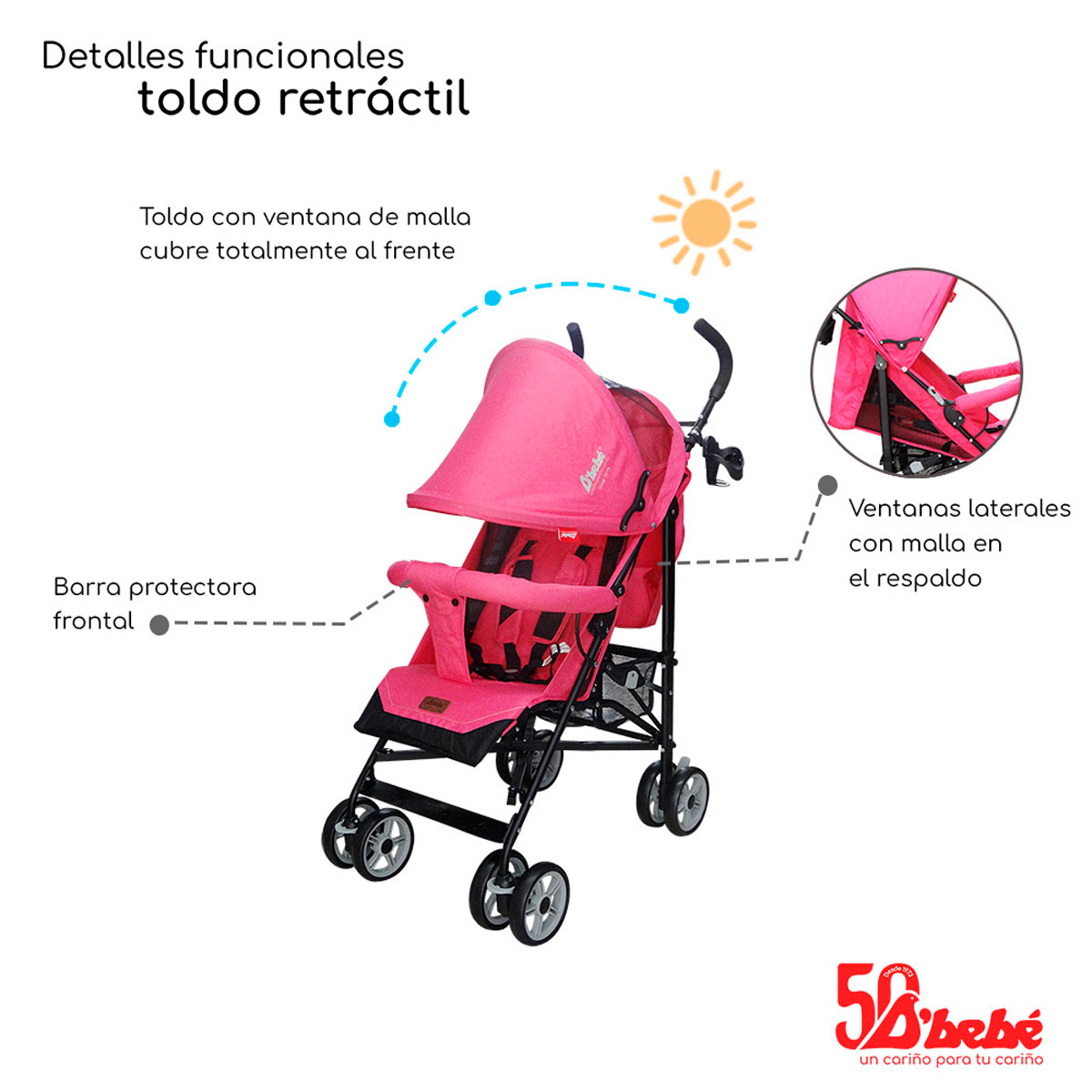 Foto 4 | Carriola de Bastón D'bebé Aerostar Rosa