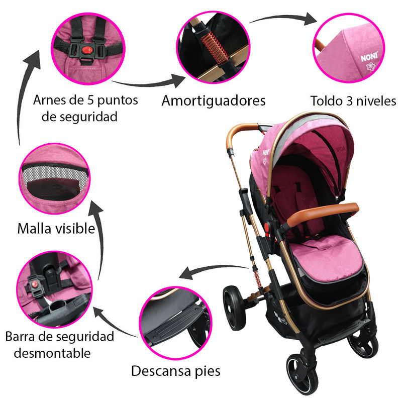 Foto 5 pulgar | Sistema de Viaje Noni Angelin Baby de Lujo color Rosa