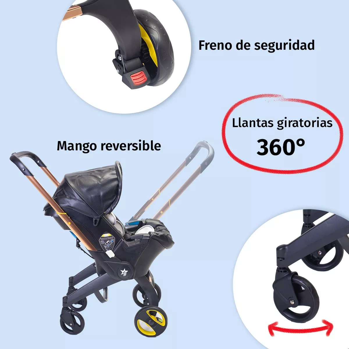 Foto 5 pulgar | Starkids Carriola Para Bebé Polux Transformable Con Pañalera