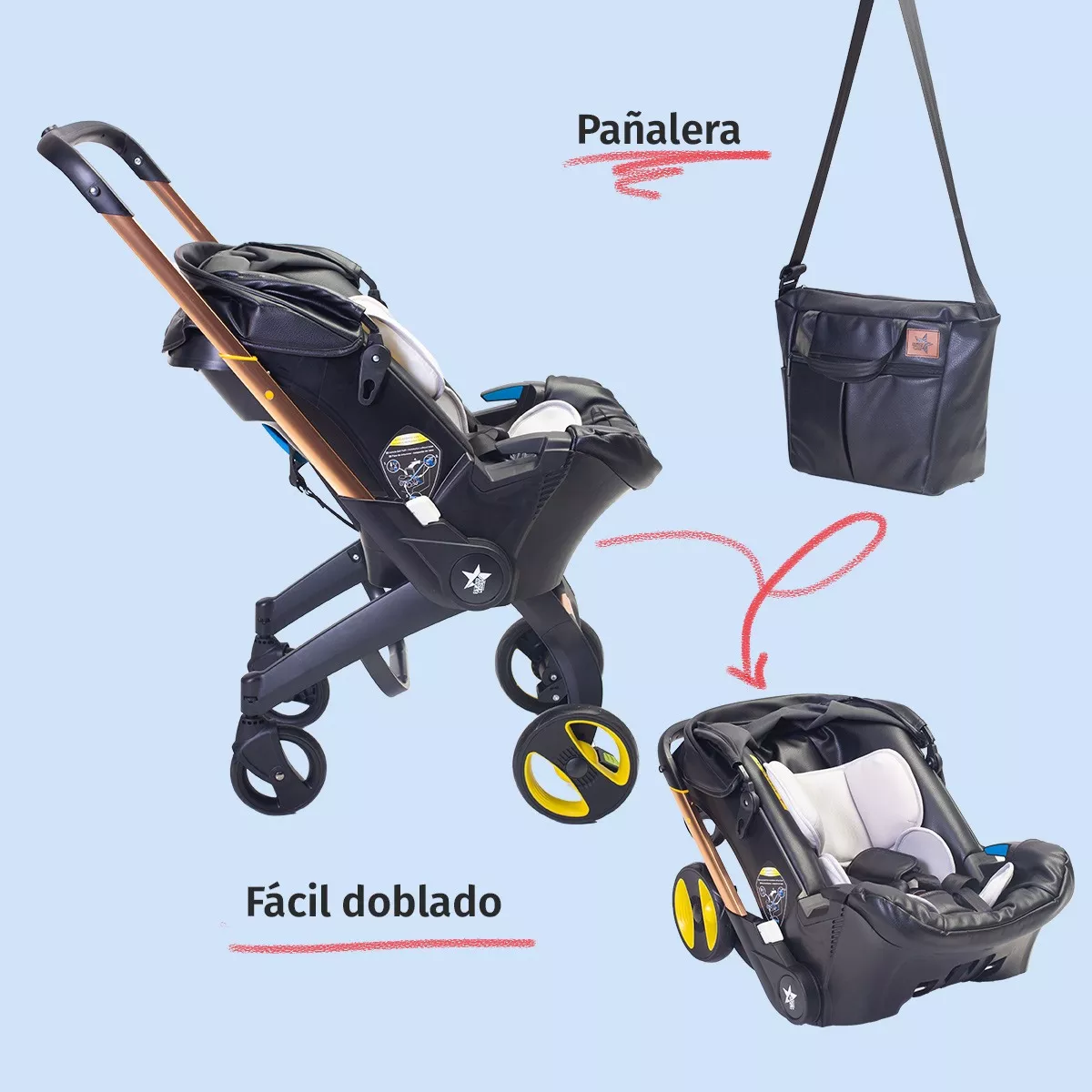 Foto 5 | Starkids Carriola Para Bebé Polux Transformable Con Pañalera