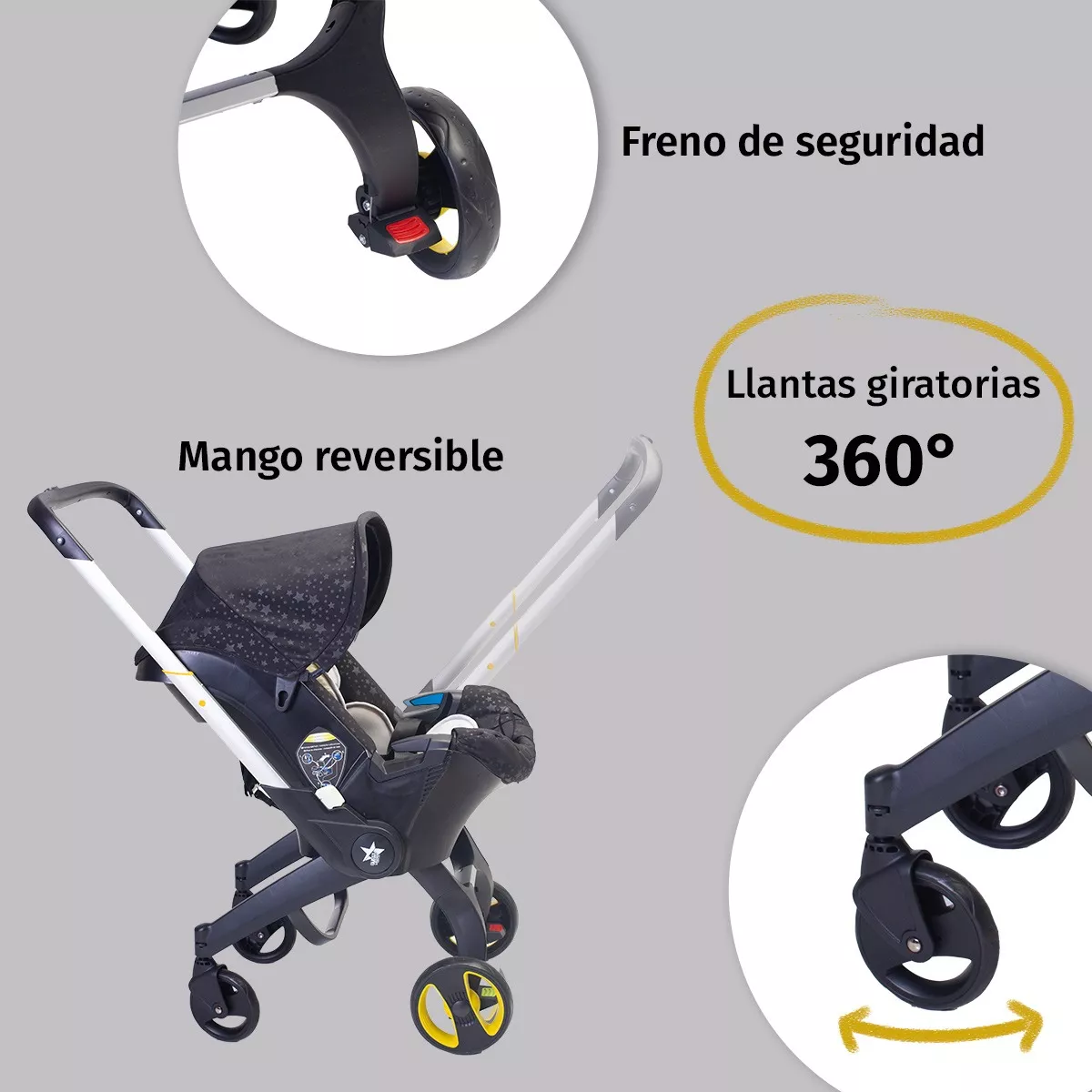 Foto 5 pulgar | Carriola para Bebé Starkids Polux Negra Convertible + Pañalera