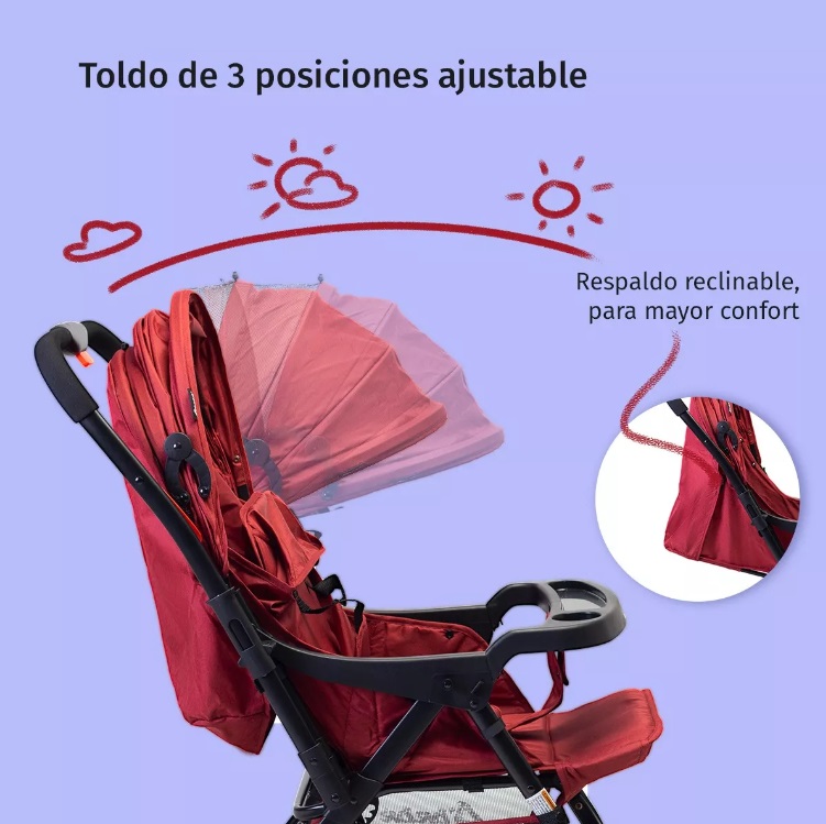 Foto 4 pulgar | Carriola Reversible Para Bebé D Bebe Bm Ligera Y Reclinable Roja