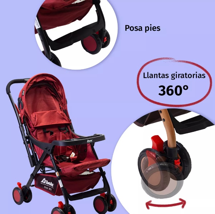 Foto 5 pulgar | Carriola Reversible Para Bebé D Bebe Bm Ligera Y Reclinable Roja