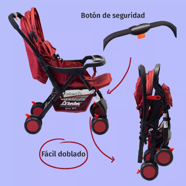 Foto 6 pulgar | Carriola Reversible Para Bebé D Bebe Bm Ligera Y Reclinable Roja