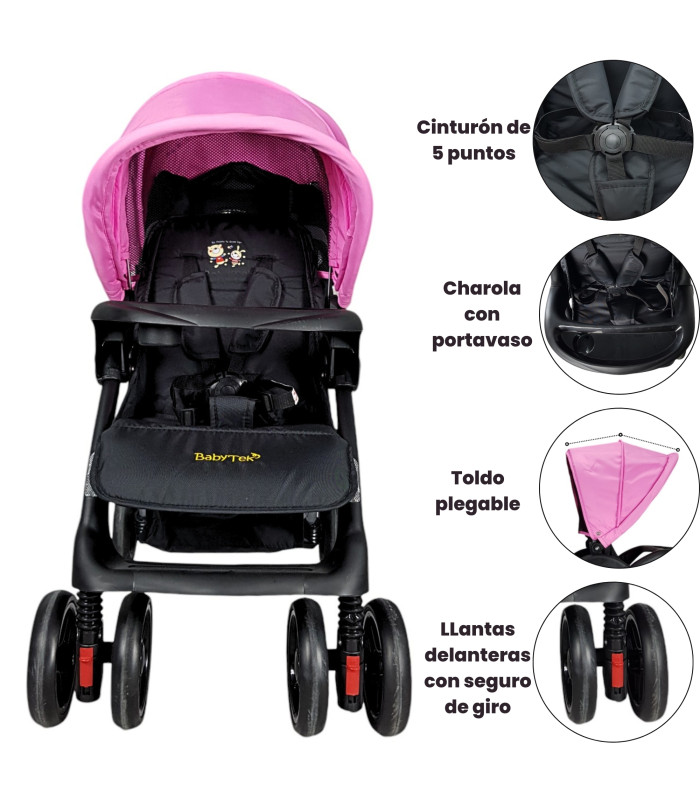 Foto 2 | Carriola Gemelar Para Bebe, Ruedas Con Freno, Plegable, Reclinable Rosa