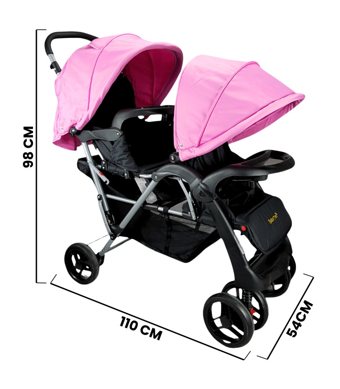 Foto 5 pulgar | Carriola Gemelar Para Bebe, Ruedas Con Freno, Plegable, Reclinable Rosa