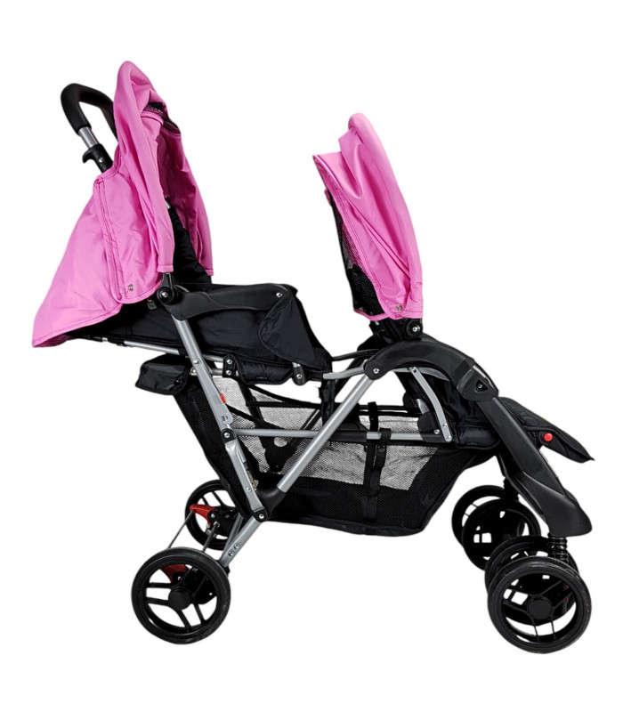 Foto 7 pulgar | Carriola Gemelar Para Bebe, Ruedas Con Freno, Plegable, Reclinable Rosa