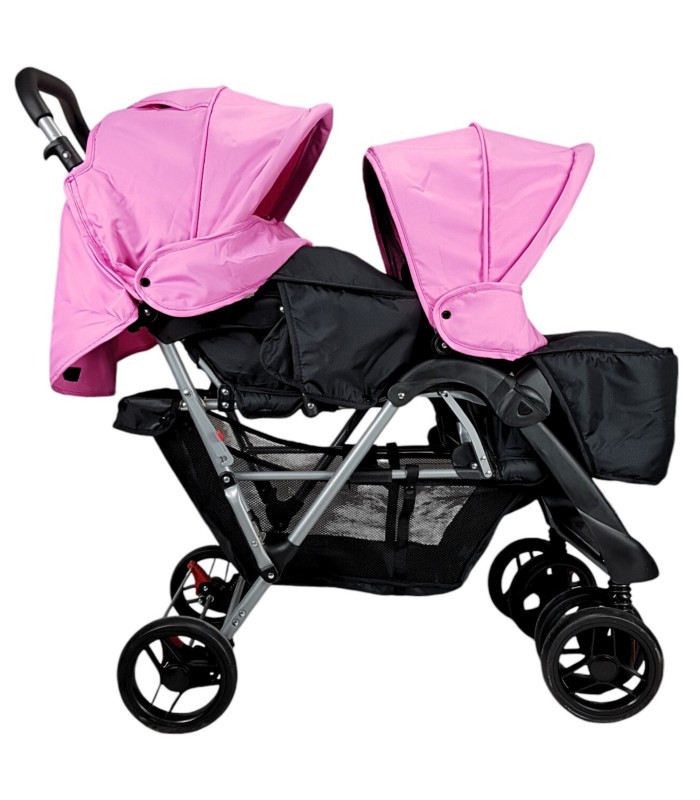 Foto 7 | Carriola Gemelar Para Bebe, Ruedas Con Freno, Plegable, Reclinable Rosa