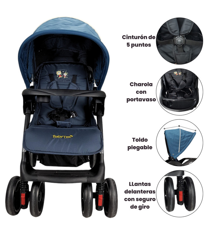 Foto 2 | Carriola Gemelar Para Bebe, Ruedas Con Freno, Plegable, Reclinable Azul