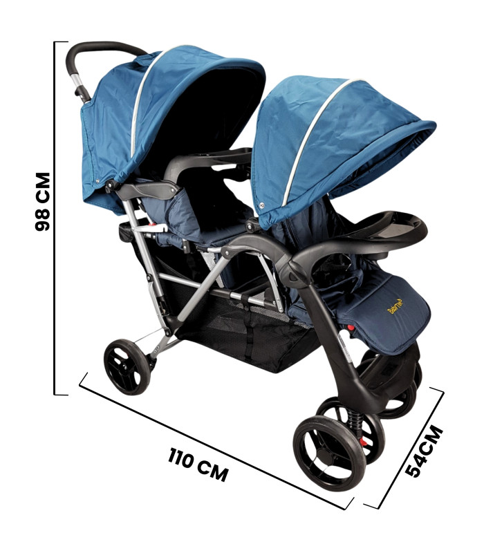 Foto 4 | Carriola Gemelar Para Bebe, Ruedas Con Freno, Plegable, Reclinable Azul