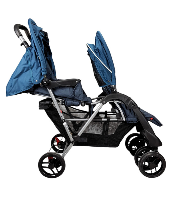 Foto 6 | Carriola Gemelar Para Bebe, Ruedas Con Freno, Plegable, Reclinable Azul