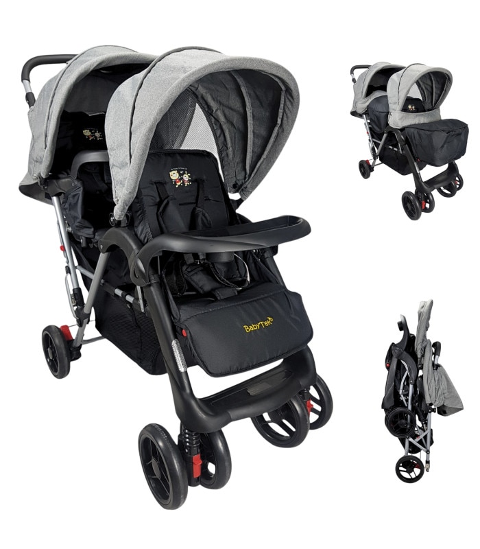 Carriola Gemelar Para Bebe, Ruedas Con Freno, Plegable, Reclinable Gris $4,799