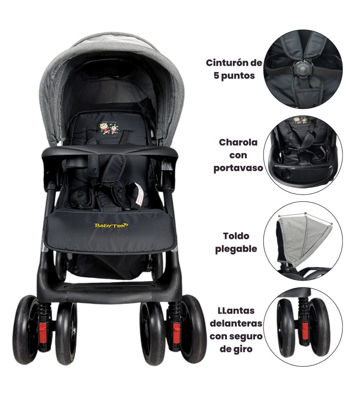 Foto 2 | Carriola Gemelar Para Bebe, Ruedas Con Freno, Plegable, Reclinable Gris